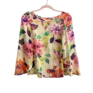 Threads For Thought Yellow Floral Silk Sheer Top XS NWT